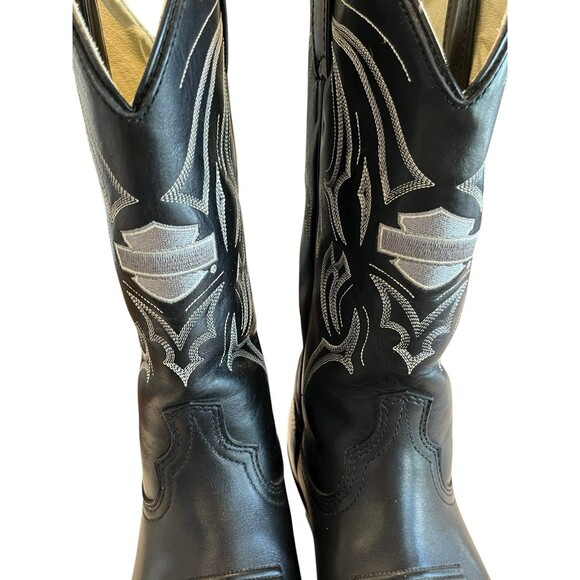 Harley Davidson Boots Leather Cowboy Western Mens Sz 9 WIDE  Black - Picture 6 of 14